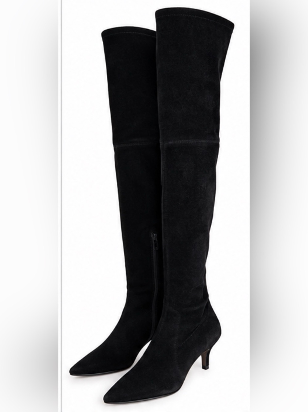 Stuart Weitzman Black Suede Over-the-Knee Pointed Toe Boots Kitten Heel Size 7